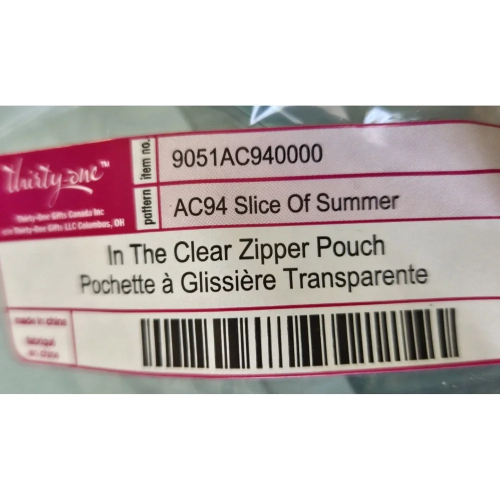 Thirty-One‎ In The Clear Zipper Pouch Slice Of Summer Retired New